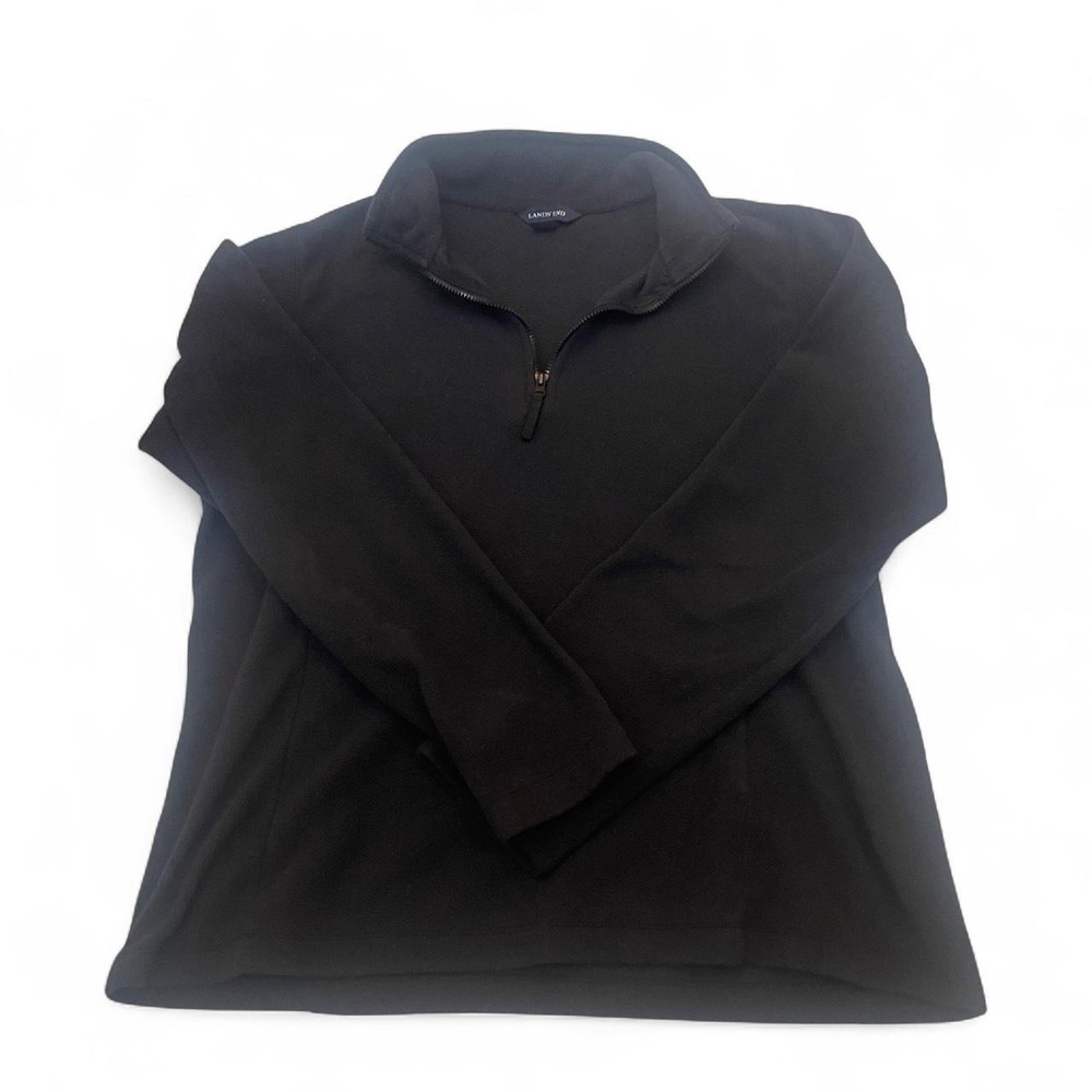 Lands' End Womens Black Fleece Quarter Zip Mock Neck Pullover Sweater Small